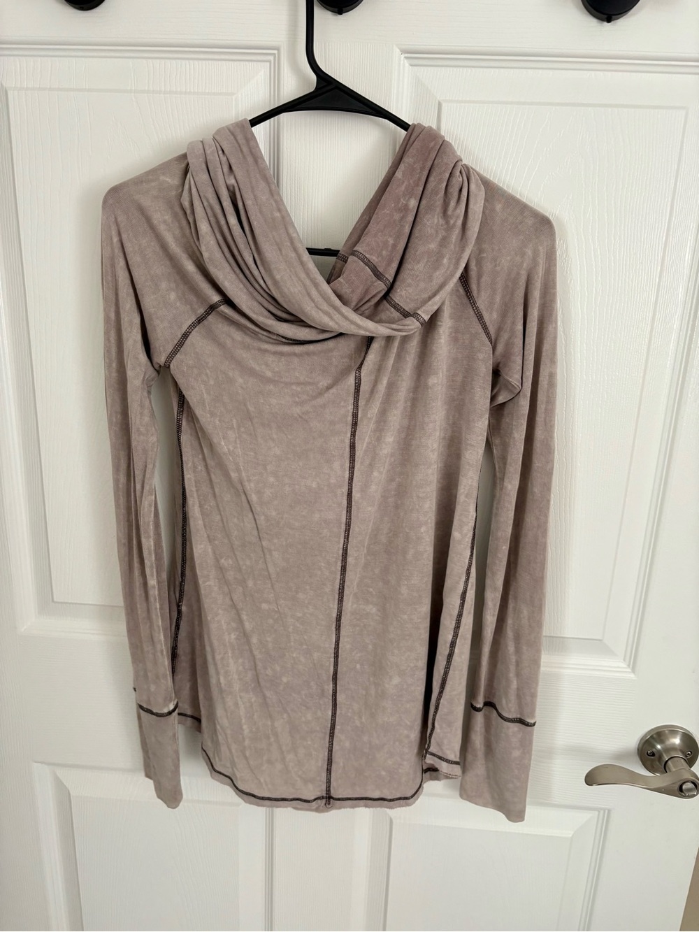 We The Free Taupe Draped Cowl Neck Top
